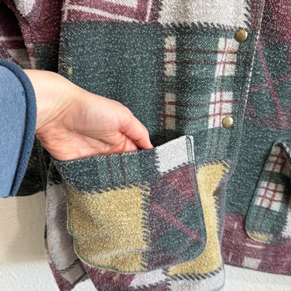 VTG‎ Style New York Y2K Womens Medium Snap Button Flannel Fleece Shacket Cabin - Picture 10 of 12